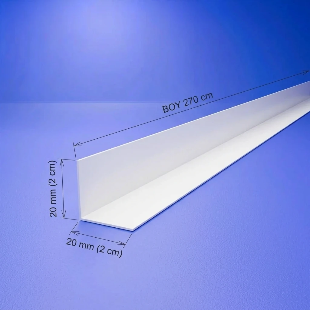 20x20 mm plastik köşebent ölçüleri: 20 mm kenarlar ve 270 cm boy