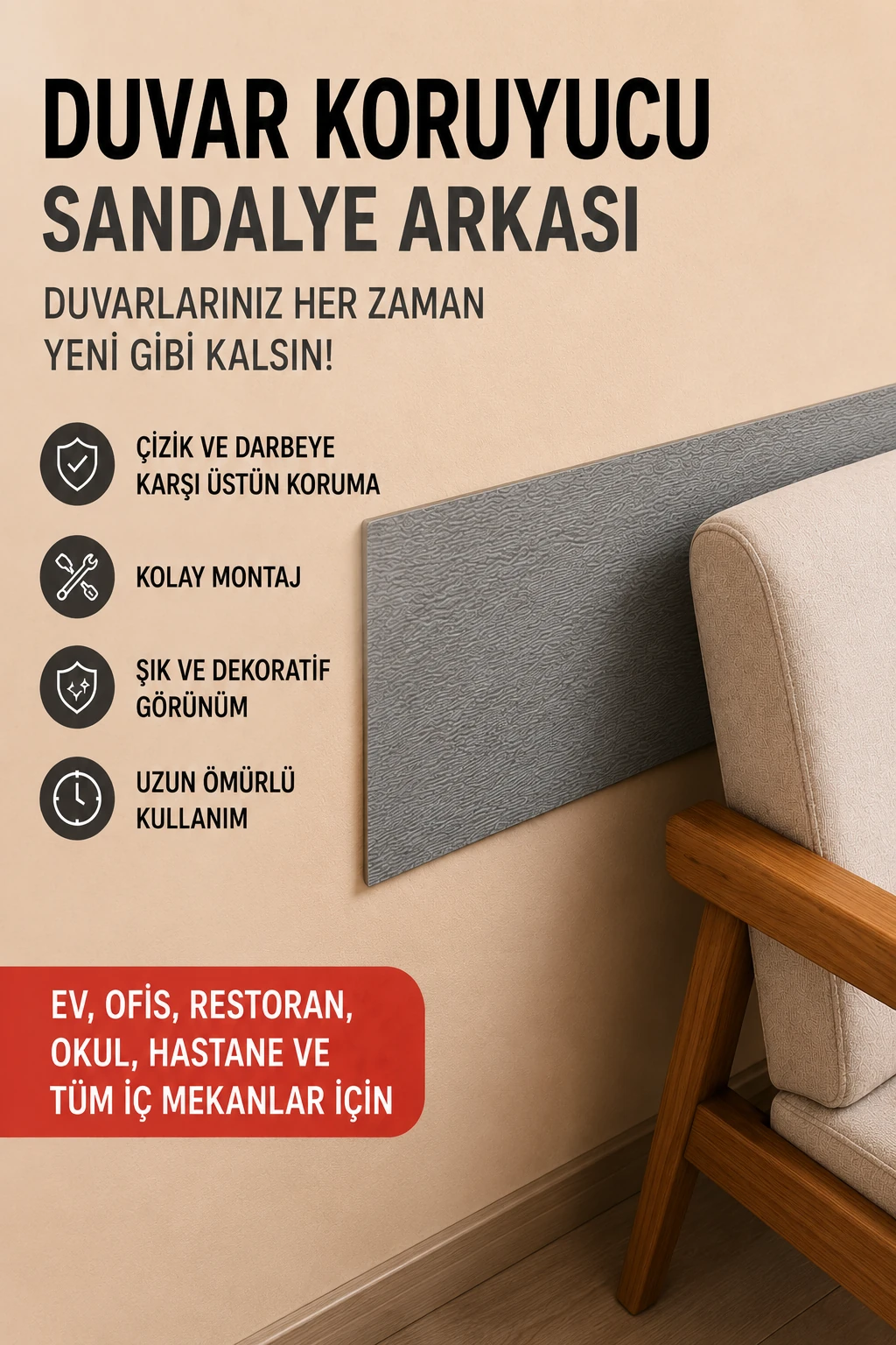 Sandalye arkası duvar koruyucu ev ofis restoran okul ve hastane kullanım alanları