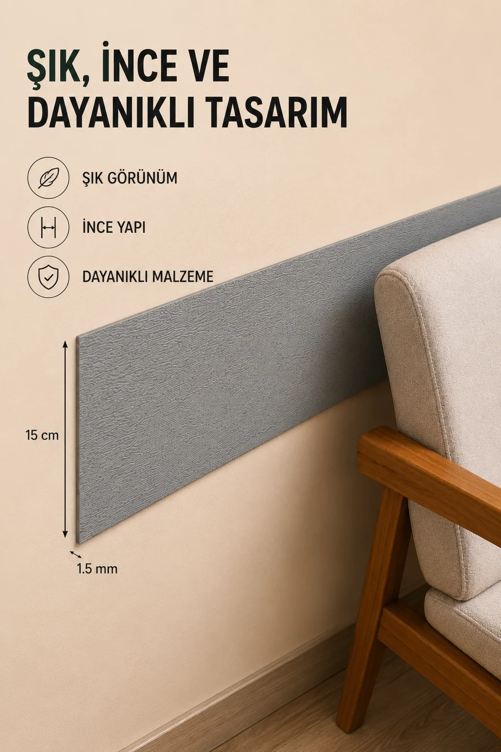 Sandalye arkası duvar koruyucu şık ince ve dekoratif 1.5 mm tasarım