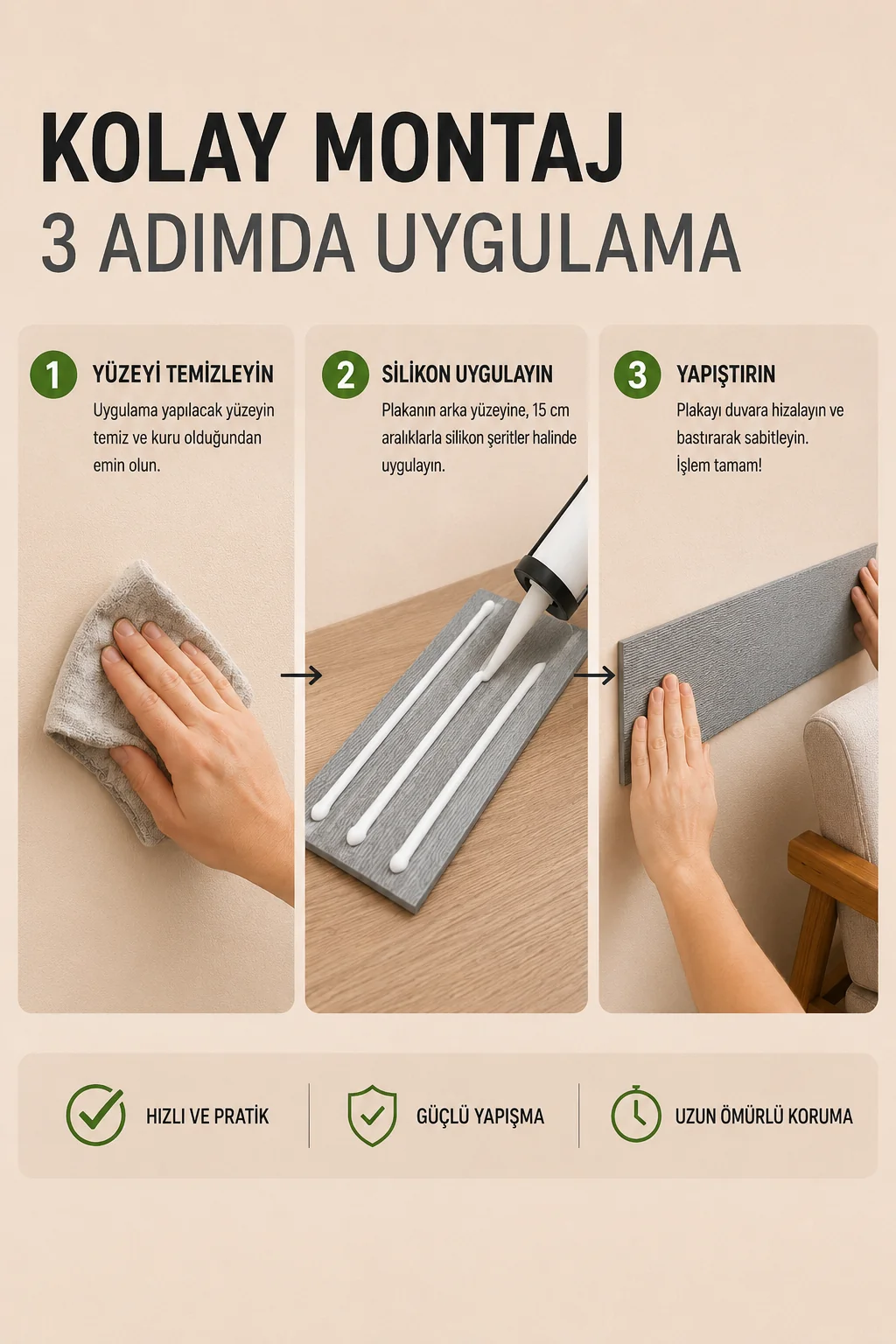 Sandalye arkası duvar koruyucu 3 adımda kolay silikonla montaj