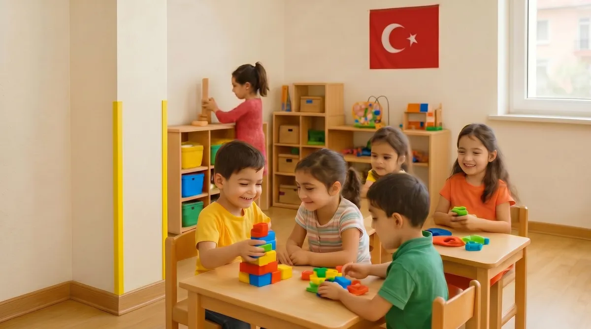 Anaokulu sınıfında sarı duvar köşe koruyucu uygulaması